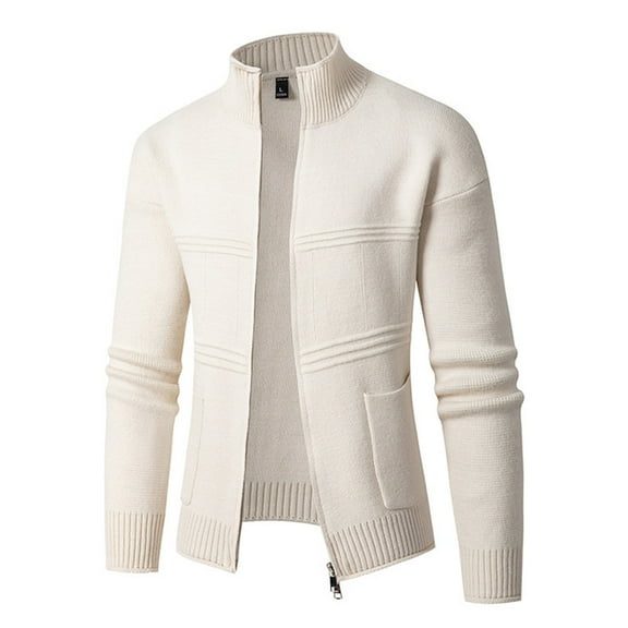 BXINGOHAI Men's Fleece Full Zip Sweater Stand Collar Jackets Soft Warm Windproof Casual Coats with Pockets Beige,XXXL