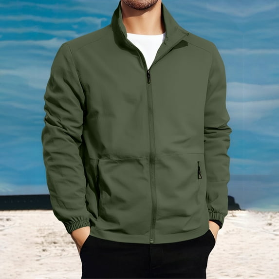 BXINGOHAI Men's Fleece Full Zip Up Sweatshirt Casual Lightweight Long Sleeve Mock Neck Jackets with Pocket Army Green XL