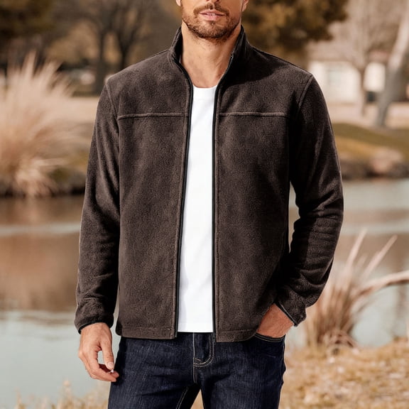 BXINGOHAI Men's Fleece Lined Jacket Fuzzy Sherpa Full Zip Thermal Coat Lightweight Outwear for Fall Winter Brown S