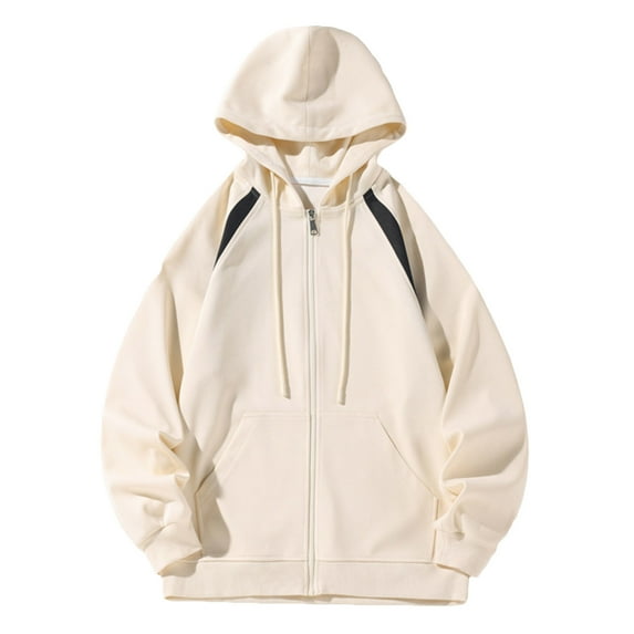 BXINGOHAI Men's Full Zip Hoodie Sweatshirt with Pockets Big and Tall Long Sleeve Hooded Sweatshirts Jogger Workouts Jackets Beige,XXL