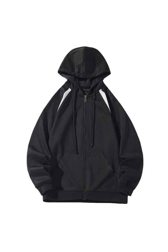 Men's Full Zip Hoodie Sweatshirt with Pockets Big and Tall Long Sleeve Hooded Sweatshirts Jogger Workouts Jackets Today Sales Black,L