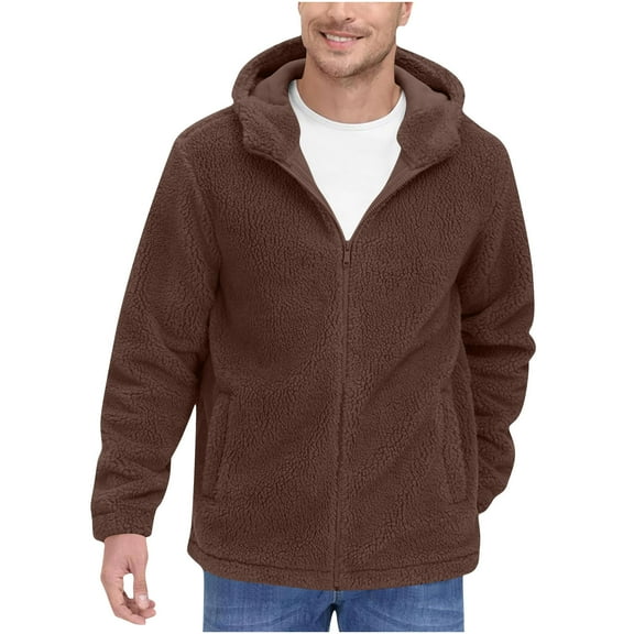 BXINGOHAI Men's Fuzzy Sherpa Athletic Hoodie Heavyweight Fleece Jacket Zip Up Hooded Sweatshirt Sports Coat Brown L