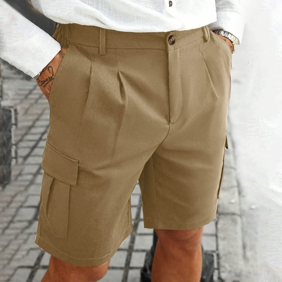BXINGOHAI Men's Golf Shorts with 5 Pockets 11" Inseam Stretch Quick Dry Casual Work Dress Shorts for Men Today Khaki,M