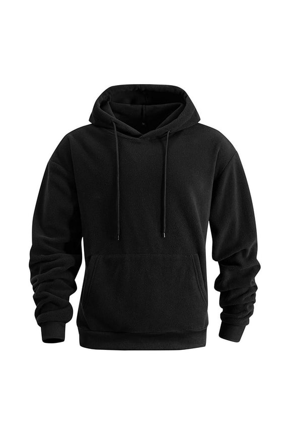 Men's Heavy Hoodie Sherpa Fleece Lined Pullover Thick Winter Hooded Sweatshirt Black L