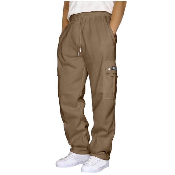 BXINGOHAI Men's Heavyweight Fleece Cargo Sweatpants for Men Today Coffee,M