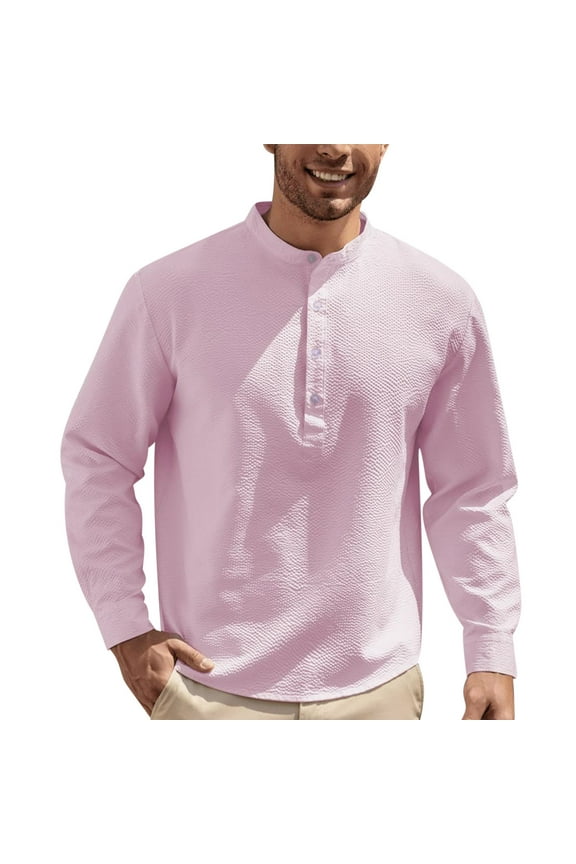 Men's Henley Casual Long Sleeve Lightweight Button T-Shirts Pink 3XL