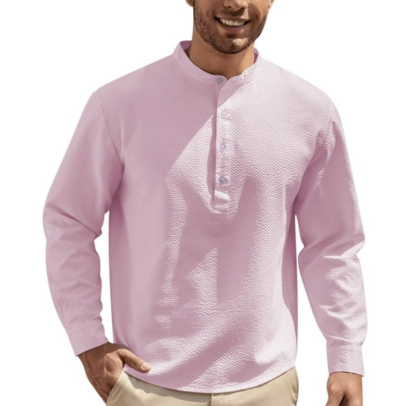BXINGOHAI Men's Henley Casual Long Sleeve Lightweight Button T-Shirts Pink L