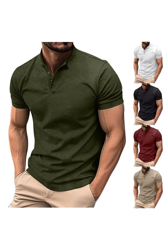 Men's Henley Shirt Short Sleeve Pocket T-Shirts with 3 Button Shirts Lightweight Fashion Casual Tee Shirt Khaki,M