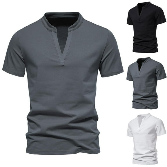 BXINGOHAI Men's Henley Shirts Short Long Sleeve Casual Summer Slim Fit Cotton Shirt Dark Gray,M