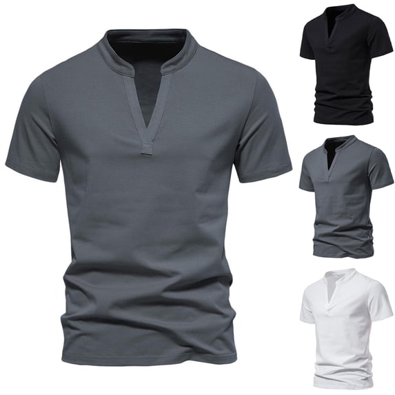 BXINGOHAI Men's Henley Shirts Short Long Sleeve Casual Summer Slim Fit Cotton Shirt Dark Gray,XL
