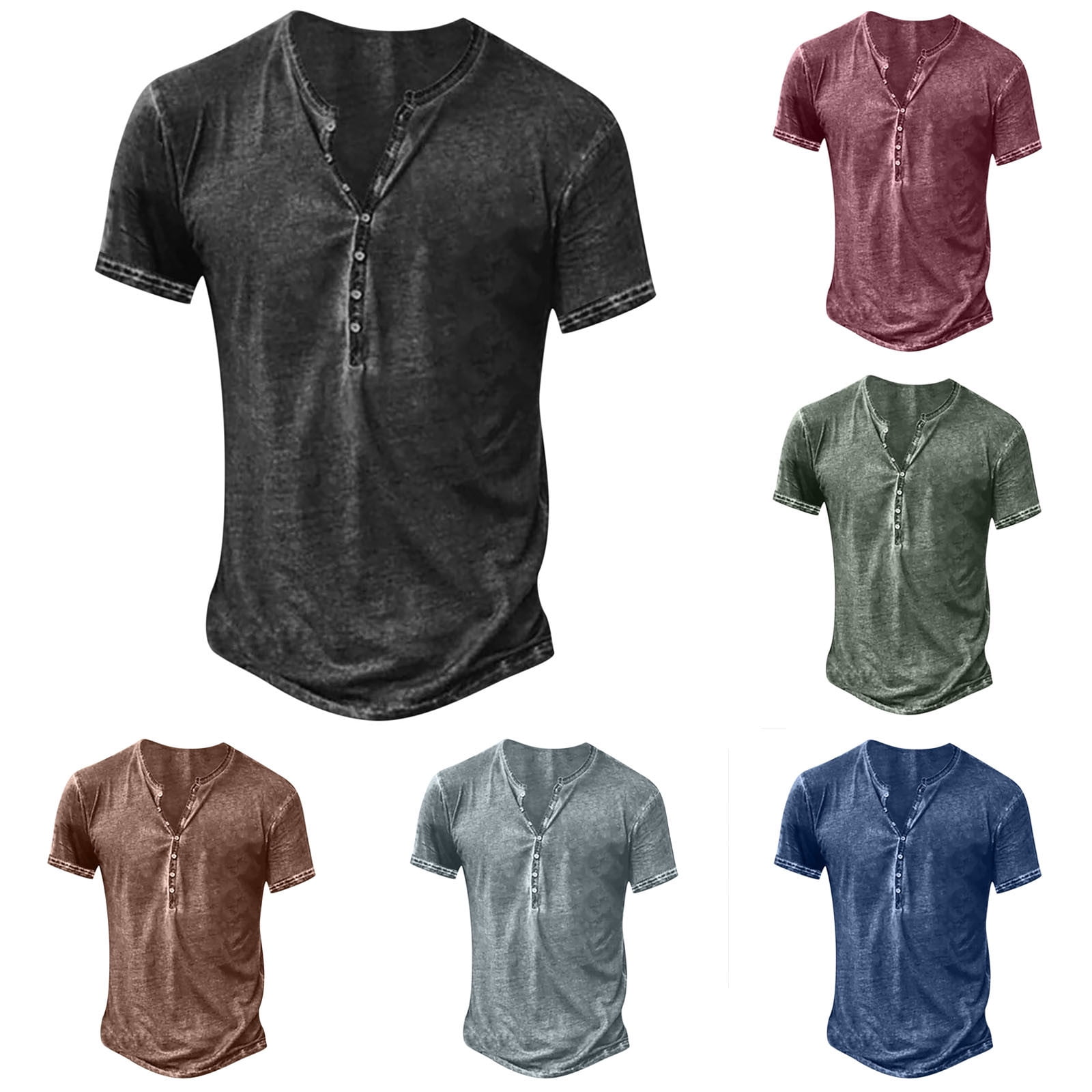 BXINGOHAI Men's Henley Shirts Short Sleeve Muscle Fit Shirts Vintage ...