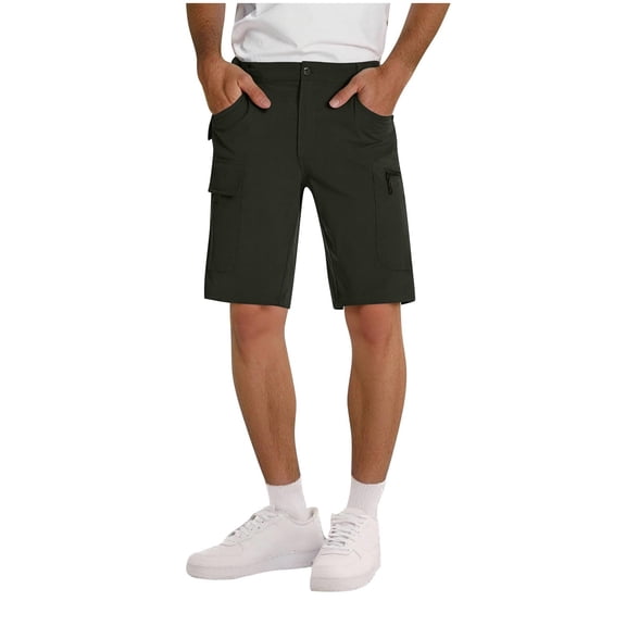 BXINGOHAI Men's Hiking Cargo Shorts Lightweight Outdoor Work Shorts for Men Travel Golf Camping Casual with Zipper Pockets Army Green,L