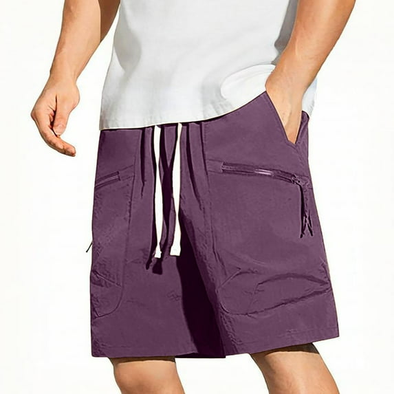 BXINGOHAI Men's Hiking Cargo Shorts Outdoor Travel Shorts for Men with Multi Pocket for Fishing Camping Casual Purple,L