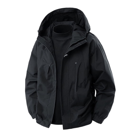 BXINGOHAI Men's Hooded Windproof Rain Jacket Windbreaker 5 Pockets for Hiking,Fishing,Travel Black S