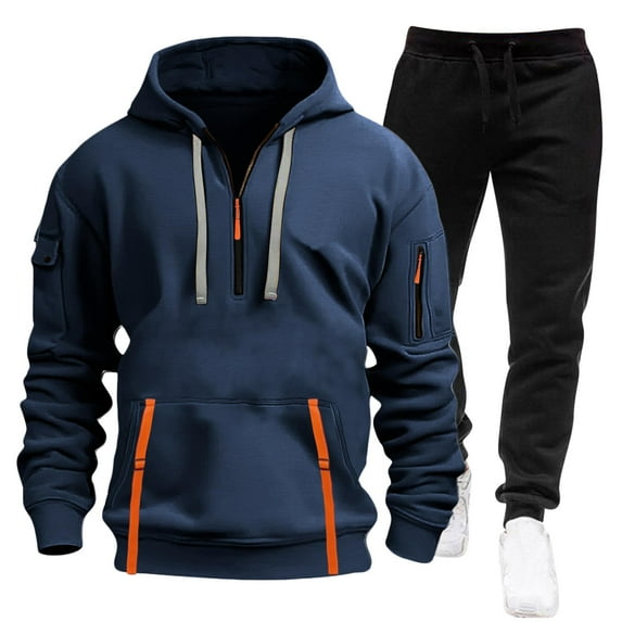 BXINGOHAI Men's Hoodie Tracksuit 2 Pieces Set Athletic Casual Hooded Sweatshirt and Joggers Set Sweatsuit Outfits Navy 2XL