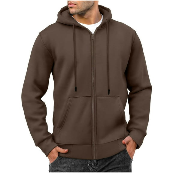 BXINGOHAI Men's Hoodies Casual Full Zipper Hooded Sweatshirts Drawstring Long Sleeve Sweatshirt Jogging Gym Training Shirts with Pockets Brown,L