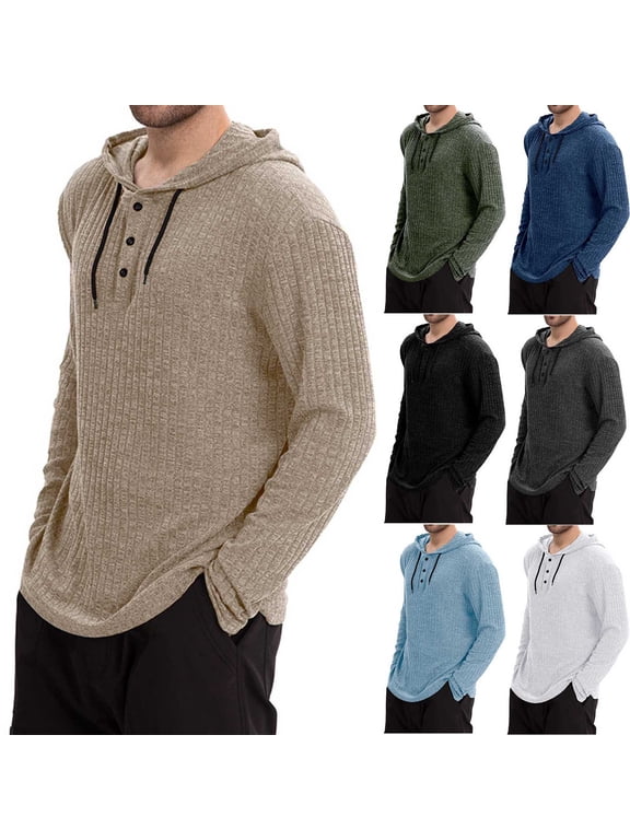 Men's Hoodies Pullover Drawstring Hooded Collar Casual Sweatshirts Athletic Long Sleeve Shirts with Pocket Blue,S