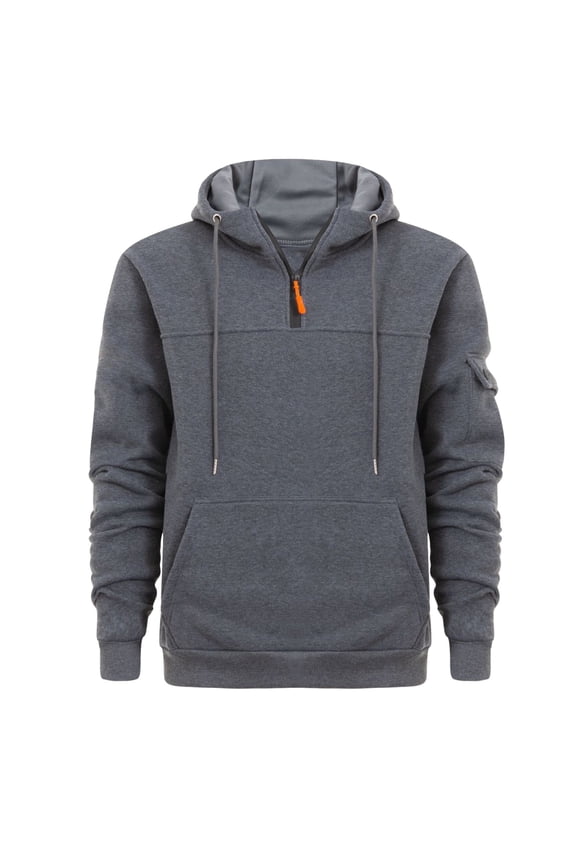 Thin Fleece Hoodies Sweatshirts For Men 1/4 Zip Hooded Sweatshirt Solid Sport Long Sleeve Pullover Shirts Outdoor Workout Tops With Pocket Drawstring Today Dark Gray,XXL