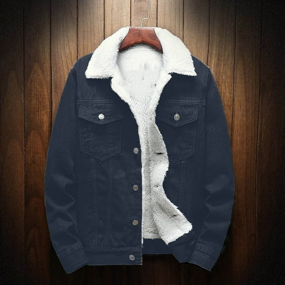 BXINGOHAI Men's Lapel Sherpa Fleece Lined Thicken Denim Jean Trucker Jacket Coats Black L2