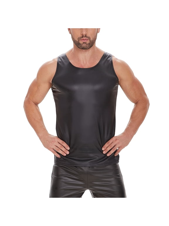 Men's Leather Leather Jacket Sleeveless Stand Up Collar Tank Top Today Sales Black,S