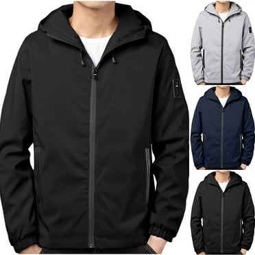 BXINGOHAI Men's Lightweight Jackets Full Zip Up Light Coat Jacket Casual Windbreaker Jacket with Zip Pockets Today Deals Black,2XL