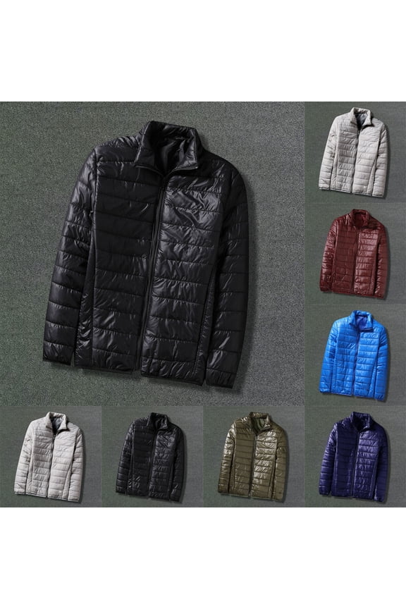 Men's Lightweight Puffer Jacket Hooded Full Zip Quilted Lined Winter Coats Today Navy,3XL