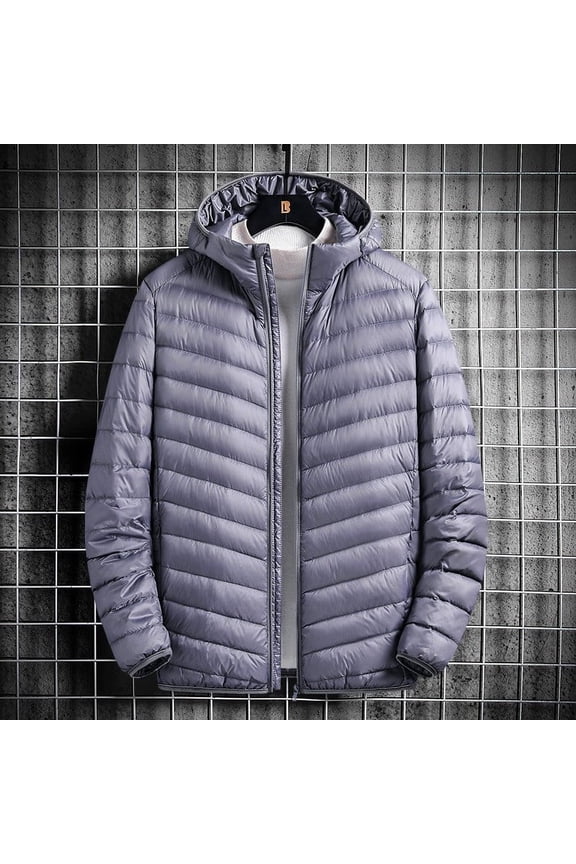 Men's Lightweight Puffer Jacket Hooded Water Puffy Winter Down Jackets Gray XL