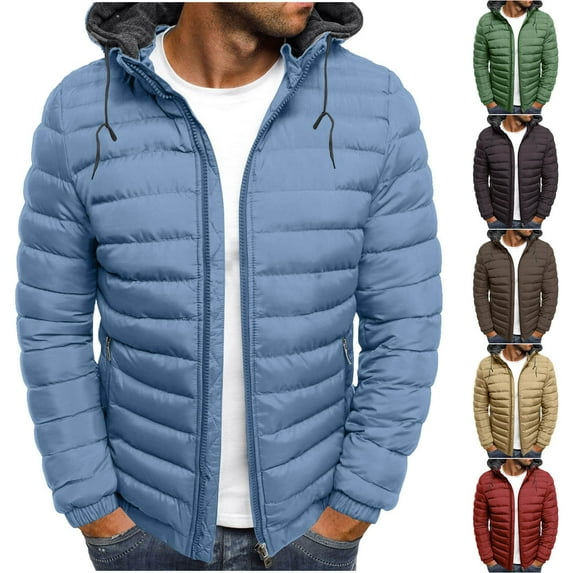 BXINGOHAI Men's Lightweight Puffer Jackets Detachable Hood Water-Resistant Casual Winter Coat Hooded Insulated for Travel Today Sales Khaki,M