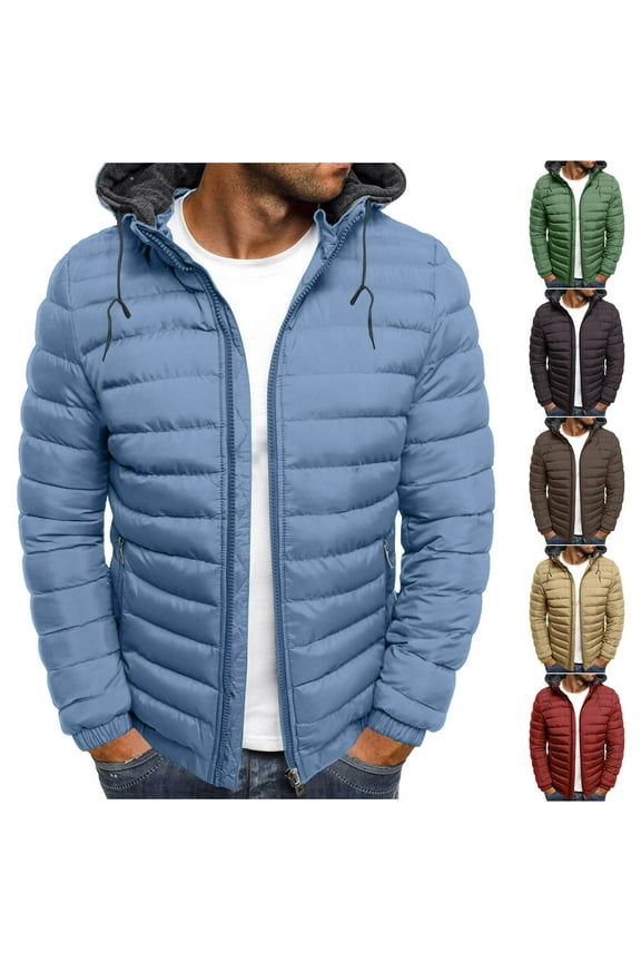 Men's Lightweight Puffer Jackets Detachable Hood Water-Resistant Casual Winter Coat Hooded Insulated for Travel Today Sales Wine,S