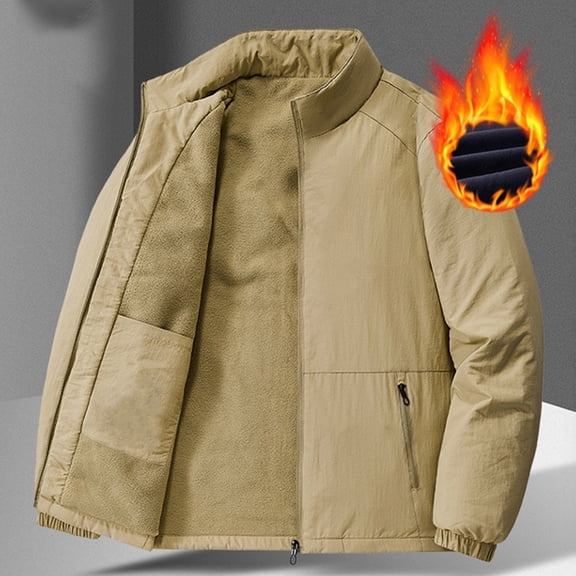 BXINGOHAI Men's Lightweight Softshell Jacket Warm Fleece Lined Windbreaker Waterproof Soft Shell Outdoor Khaki 3XL