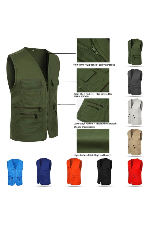 Men's Lightweight Softshell Sleeveless Vest with Zipper Pockets for Travel Hiking Fishing Outwear Clearance Sale Khaki,L