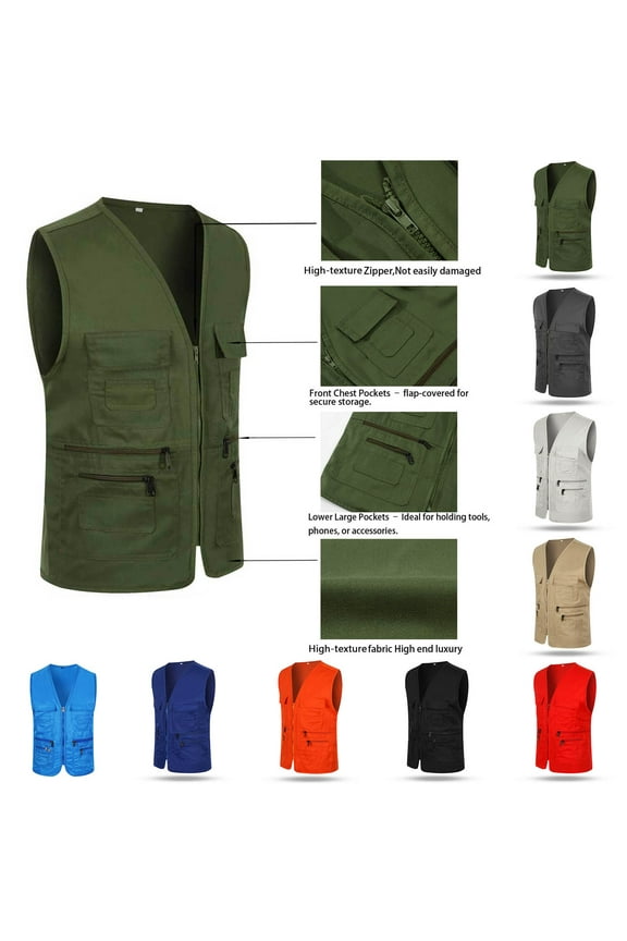 Men's Lightweight Softshell Sleeveless Vest with Zipper Pockets for Travel Hiking Fishing Outwear Army Green,XXXXL