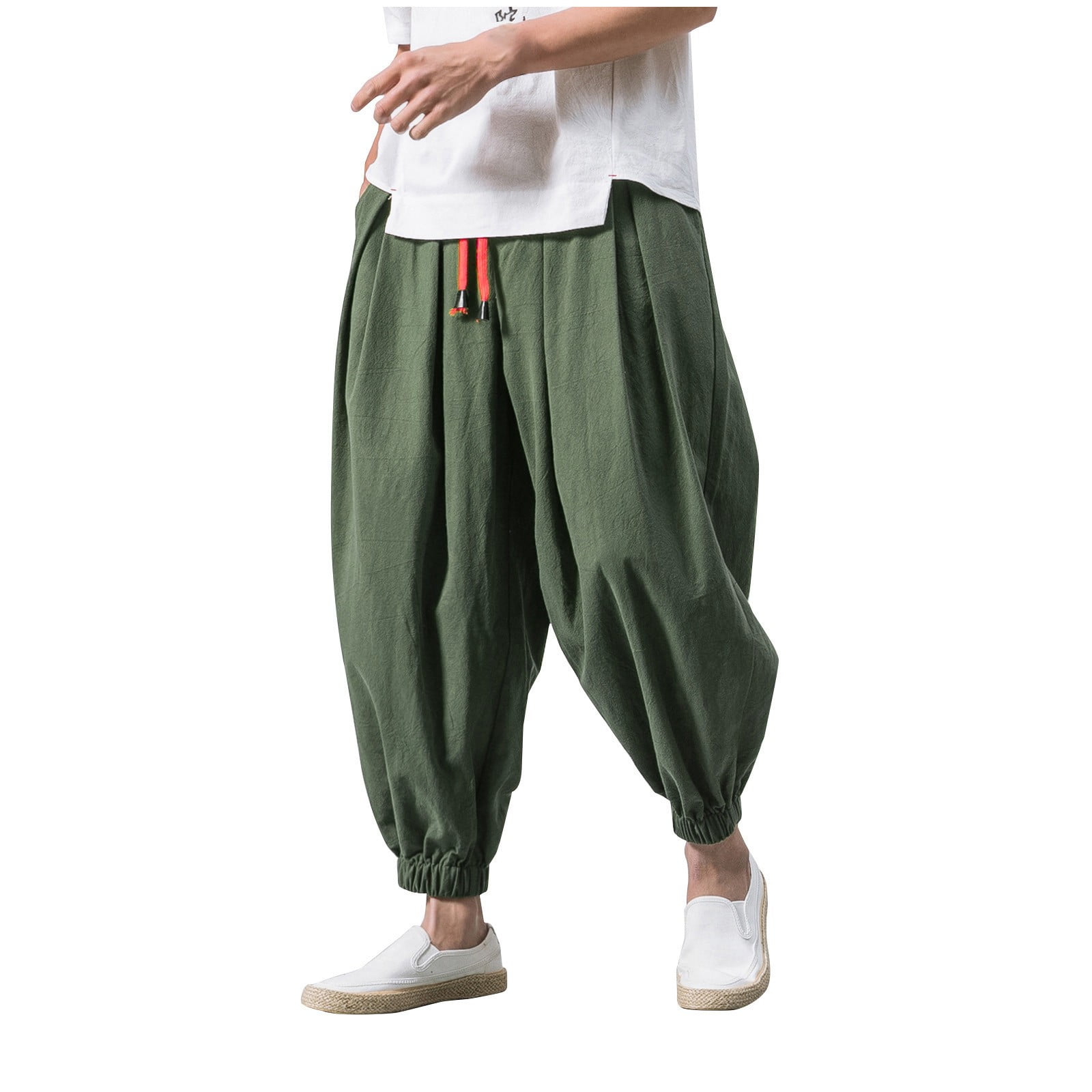 Pantalon Homme Ete Pantalon Sarouel Ample En Coton Et Lin Avec Cordon De Serrage Pour Sarouel Homme