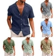 thumbnail image 1 of BXINGOHAI Men's Linen Shirts Short Sleeve Button Down Casual Shirt Business Dress Clothing Beach Fashion Summer Tops Today Sales Khaki,2XL, 1 of 6