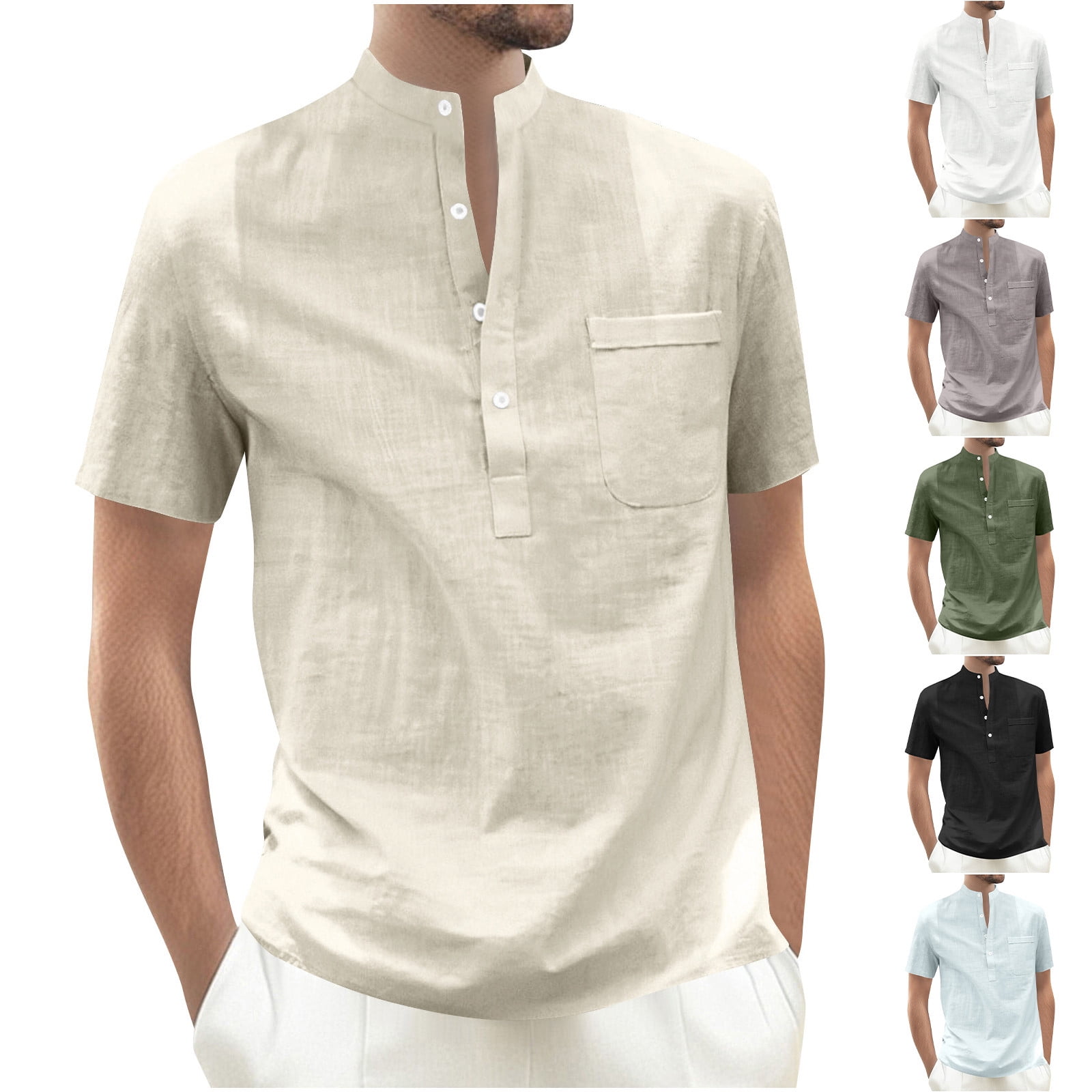 BXINGOHAI Men's Linen Shirts Short Sleeve Casual Shirts Button Down ...