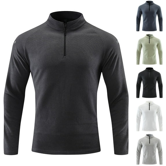 BXINGOHAI Men's Long Sleeve Athletic Shirts 1/4 Pullover Zip Outdoor Running T-Shirts Gray 4XL