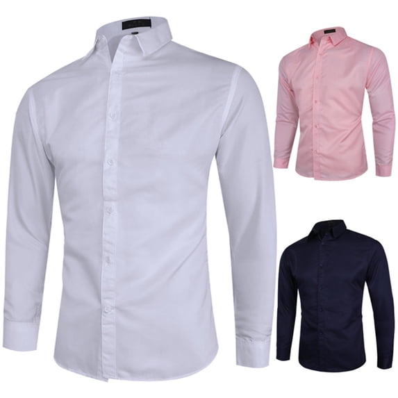 BXINGOHAI Men's Long Sleeve Button Up Shirts Solid Slim Fit Casual Business Formal Dress Shirt Black 2XL