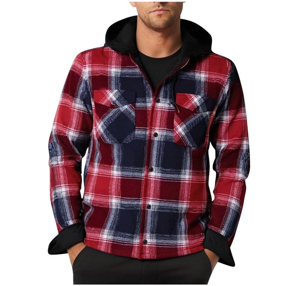 BXINGOHAI Men's Long Sleeve Sherpa Lined Shirts Outdoor Warm Flannel Plaid Jacket Button Down Fleece Coats Red 3XL