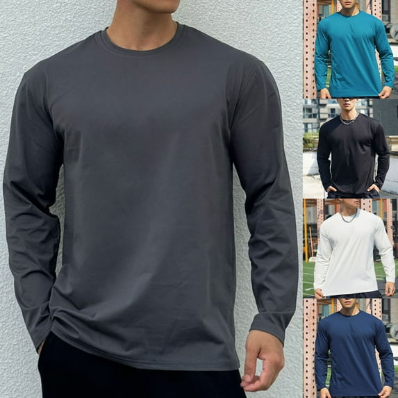 BXINGOHAI Men's Long Sleeve Shirts Casual Crewneck Pullover T-Shirt Stretch Tee with Pocket Sale Black,3XL