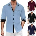 thumbnail image 1 of BXINGOHAI Men's Long Sleeve Slim Fit Casual Shirts Contrast Collar and Convertible Cuffs Dress Shirt Today Sales Sky Blue,L, 1 of 6