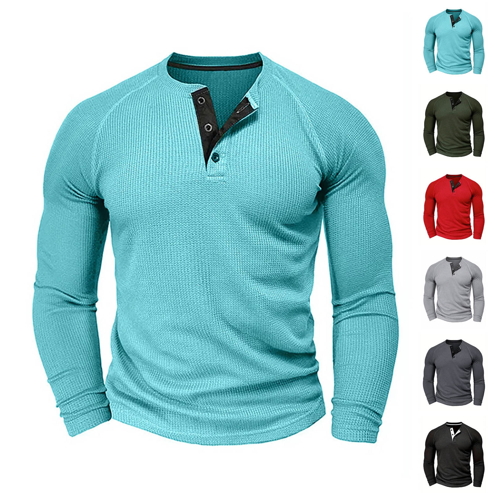 BXINGOHAI Men's Long Sleeve Waffle Henley Shirts Casual Fall Thermal ...