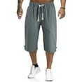 thumbnail image 1 of BXINGOHAI Men's Loose Drawstring Linen Long Shorts Summer 3/4 Below Knee Capri Pants Army Green,4XL, 1 of 6
