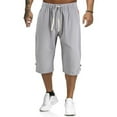 thumbnail image 1 of BXINGOHAI Men's Loose Drawstring Linen Long Shorts Summer 3/4 Below Knee Capri Pants Gray,2XL, 1 of 6