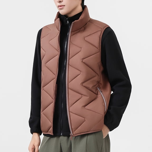 BXINGOHAI Men's Outdoor Casual Stand Collar Vest Padded Jacket Coat Vest Brown M