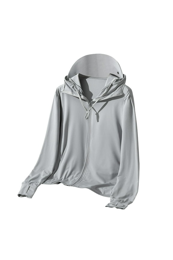 Men's Oversized Cotton Hooded Sweatshirts Uv Protection Breathable Hoodies Tops Full Zip Lightweight Tops Summer Running Workout Long Sleeve Shirts Today Sales Gray,M