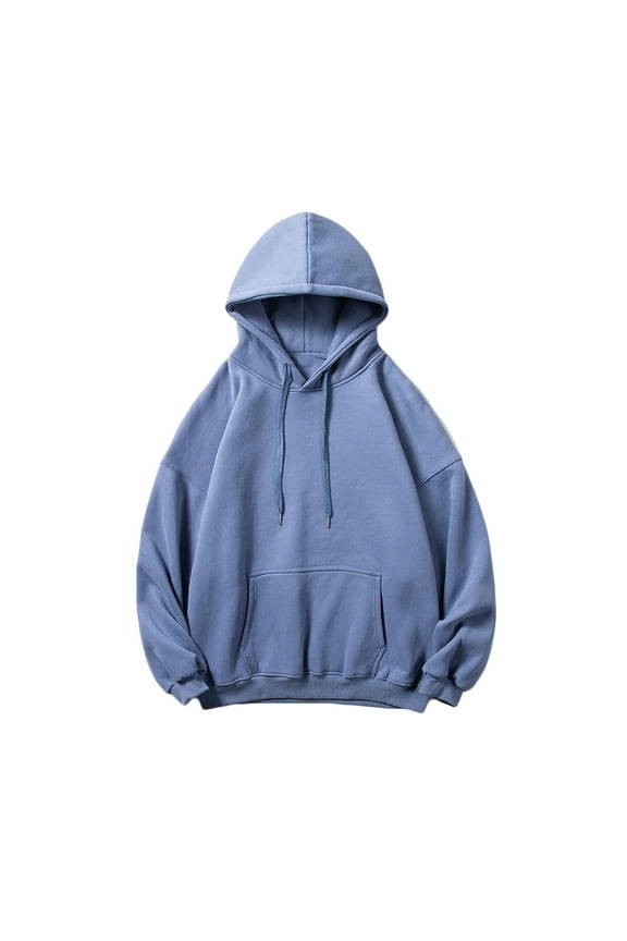 Men's Oversized Hoodies Sweatshirts Cotton Breathable Pullover Sweatshirt Basic Solid Long Sleeve Hooded Shirts With Kangaroo Pocket Drawstring Dark Blue,XXL