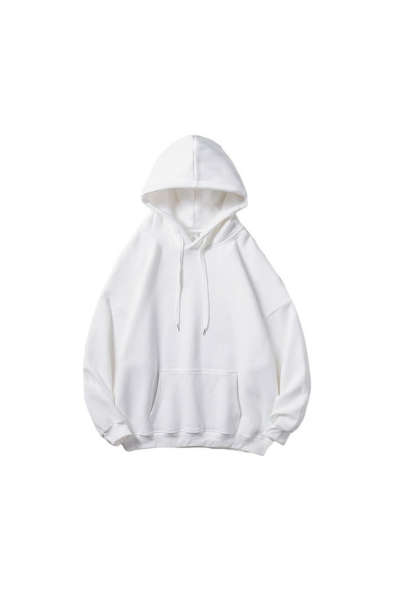 Men's Oversized Hoodies Sweatshirts Cotton Breathable Pullover Sweatshirt Basic Solid Long Sleeve Hooded Shirts With Kangaroo Pocket Drawstring Today Sales White,L