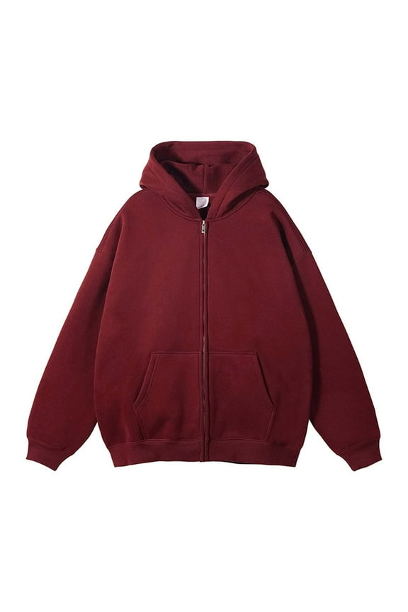 Men's Oversized Hoodies Sweatshirts Solid Full Zip Hooded Sweatshirt Casual Outdoor Daily Long Sleeve Pullover Tops With Pocket Wine,M