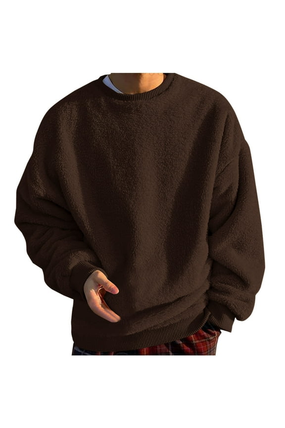 Men's Oversized Sweatshirt Fleece Pullover Shirts Comfortable Basic Solid Crewneck Long Sleeve Fall Winter Sweatshirts Sale Brown,XXXL