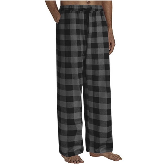 BXINGOHAI Men's Pajama Bottom Plaid Checked Pants Sleep Lounge Light Soft Comfortable Pants Elastic Waistband With Pockets Today Gray,XXL